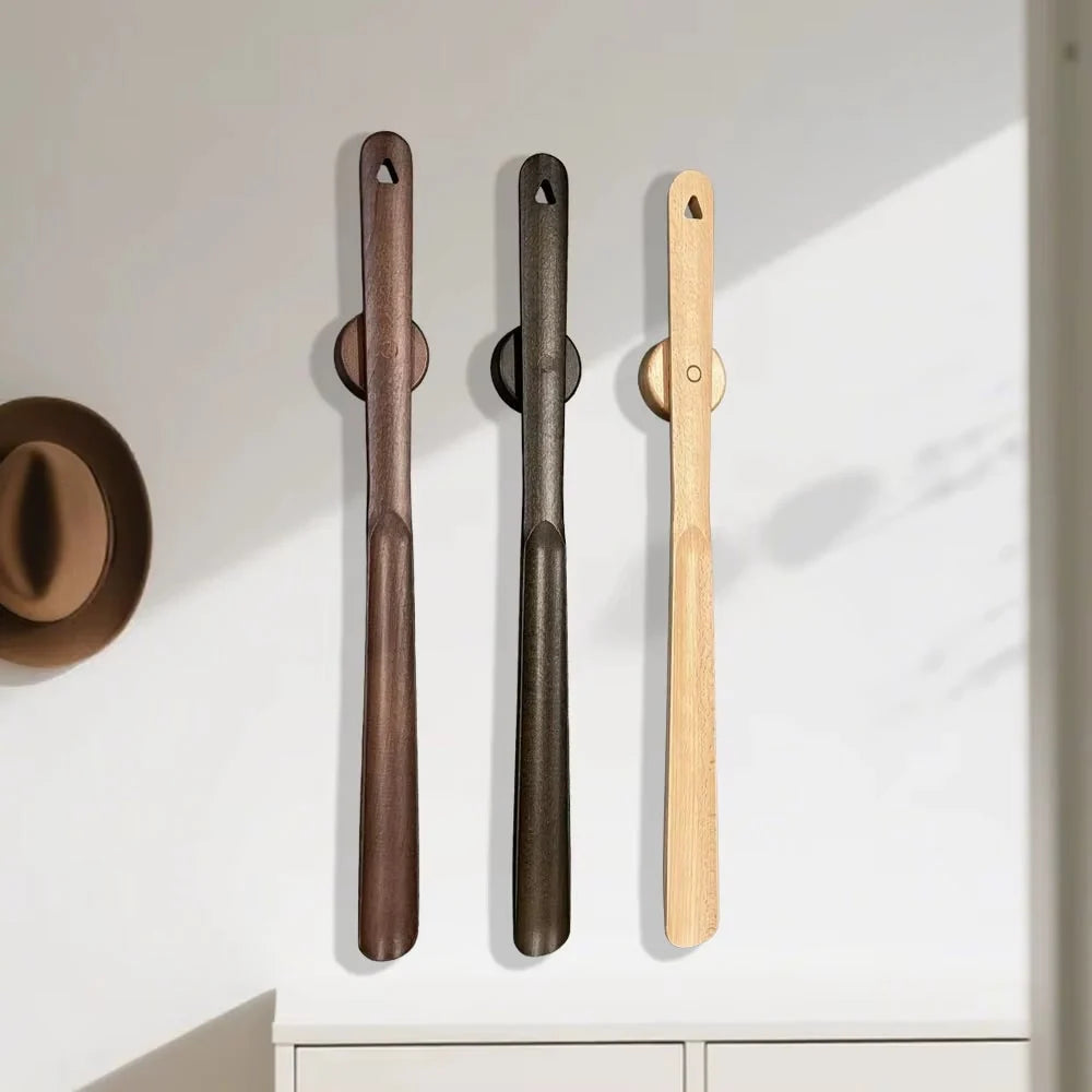 Shoehorn Extra-Long Wooden Handle Magnetic Wall Mount