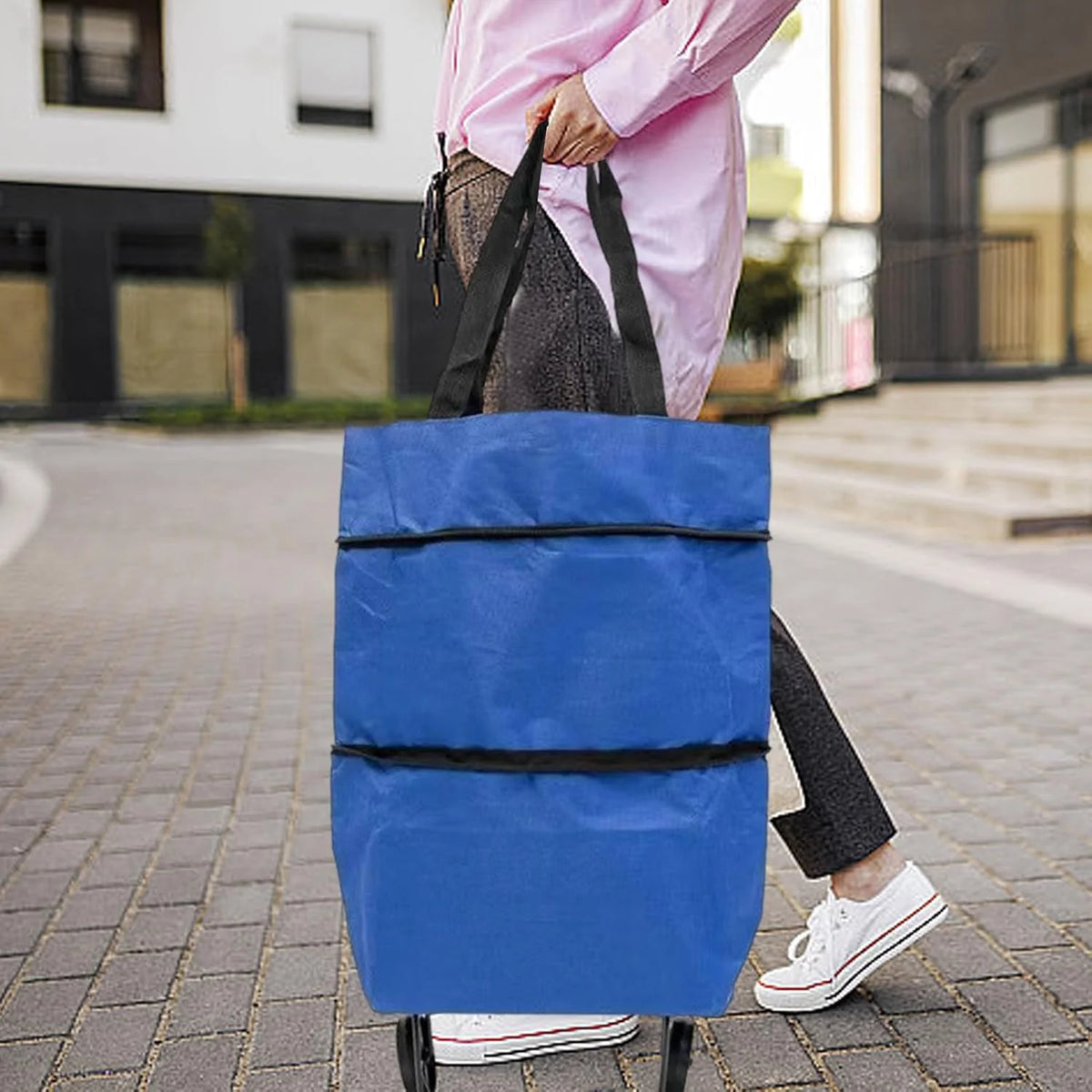 Shopping Tote 2-In-1 Foldable Wheels Waterproof Oxford