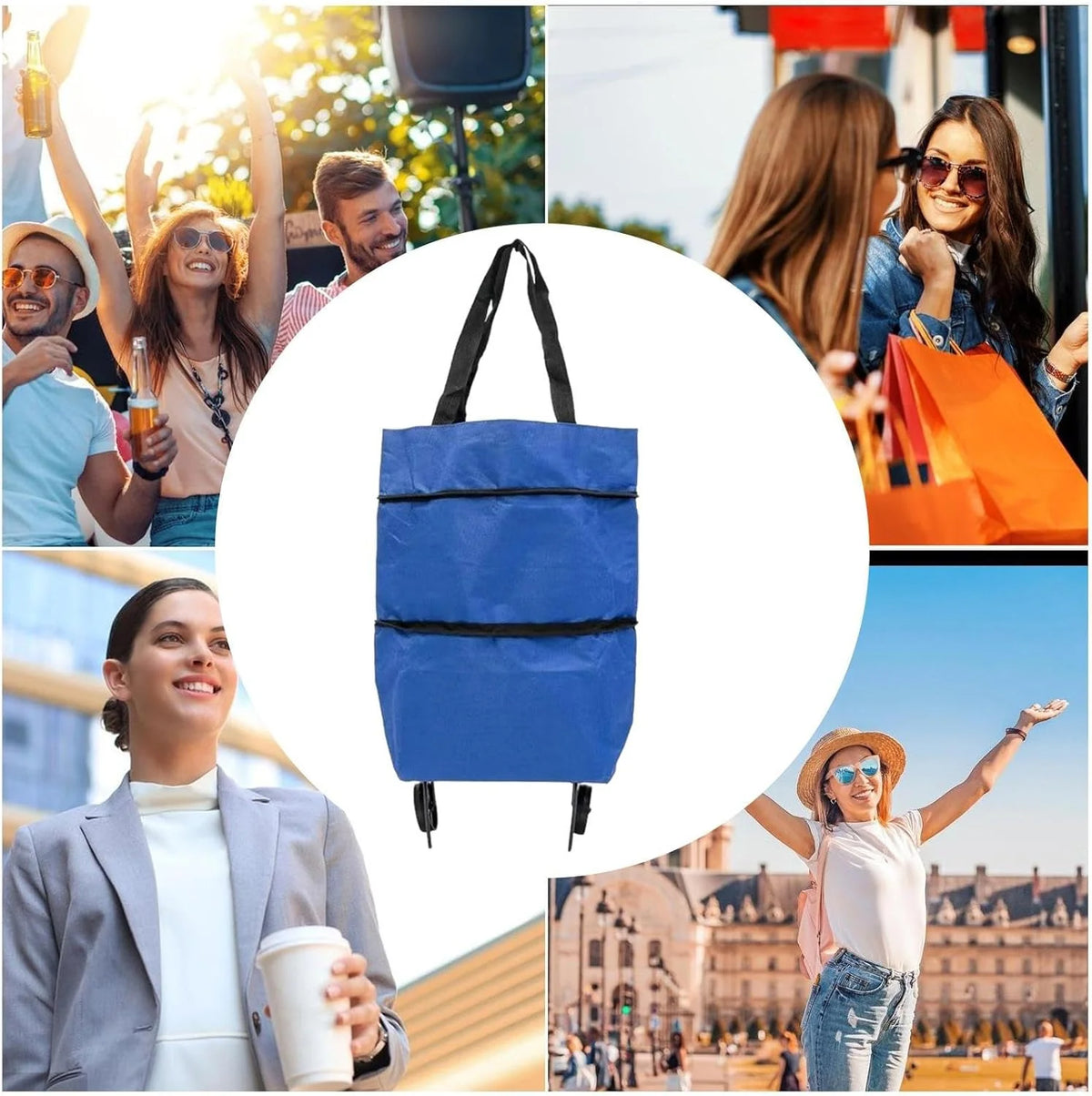 Shopping Tote 2-In-1 Foldable Wheels Waterproof Oxford