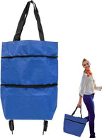 Shopping Tote 2-In-1 Foldable Wheels Waterproof Oxford