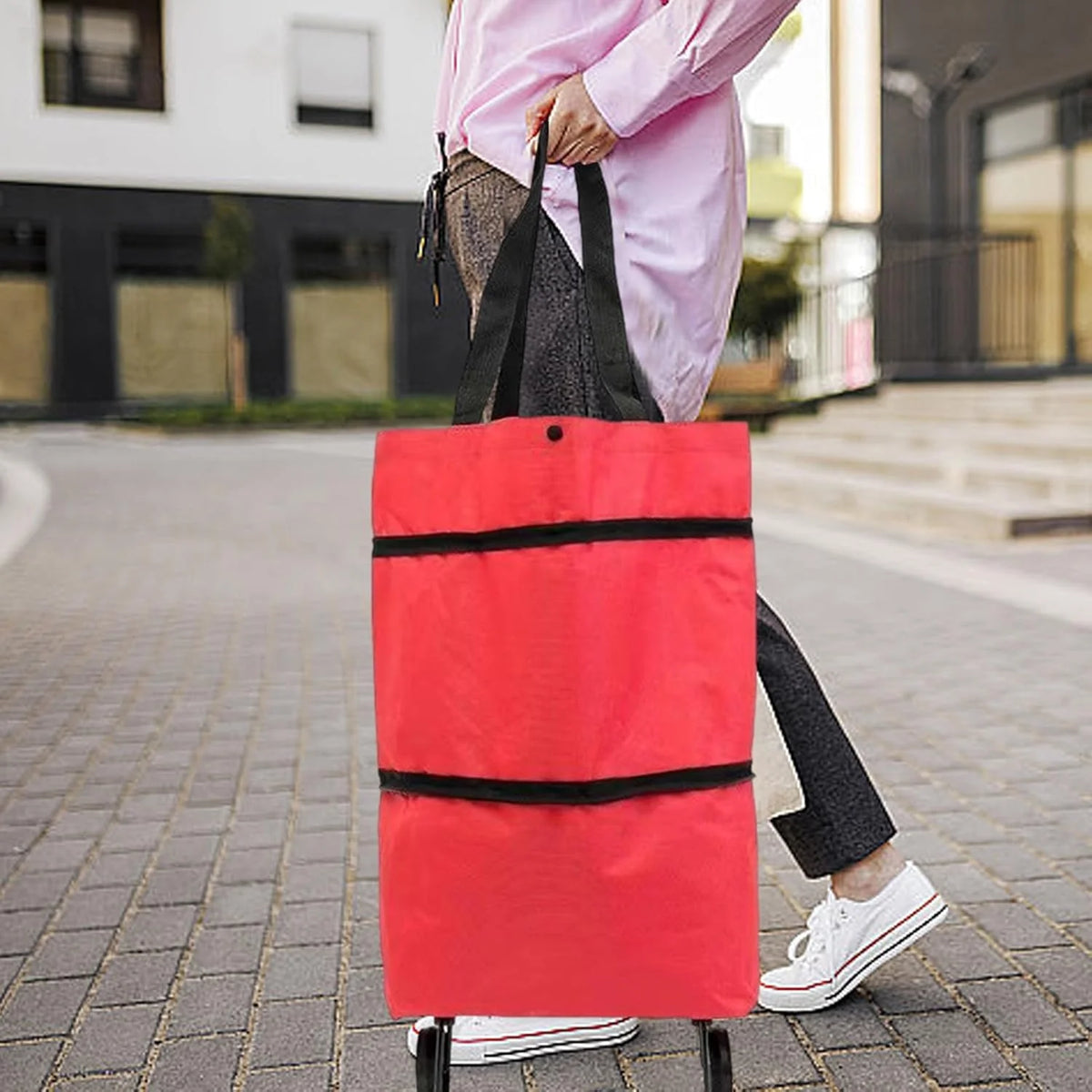 Shopping Tote 2-In-1 Foldable Wheels Waterproof Oxford