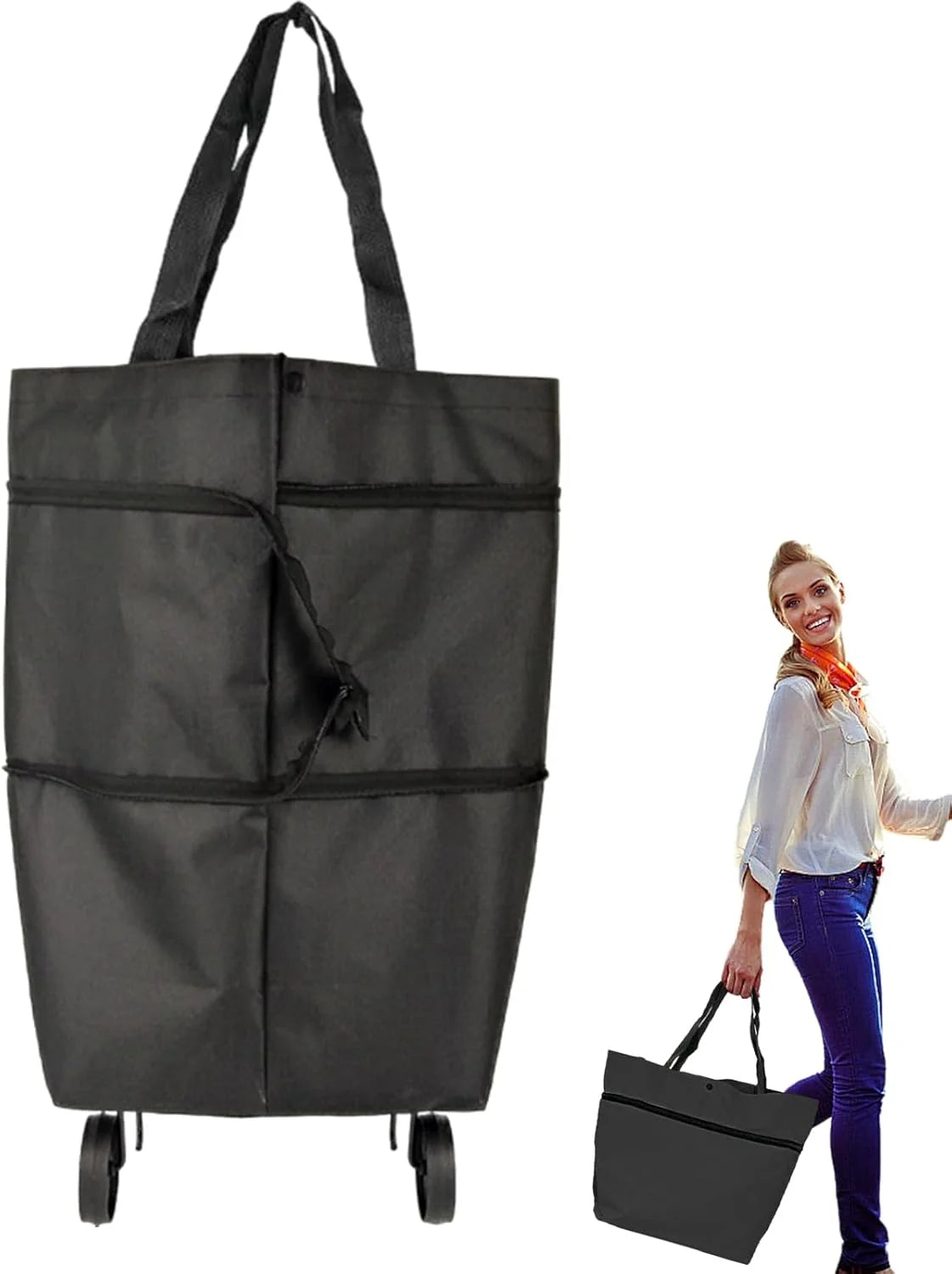 Shopping Tote 2-In-1 Foldable Wheels Waterproof Oxford