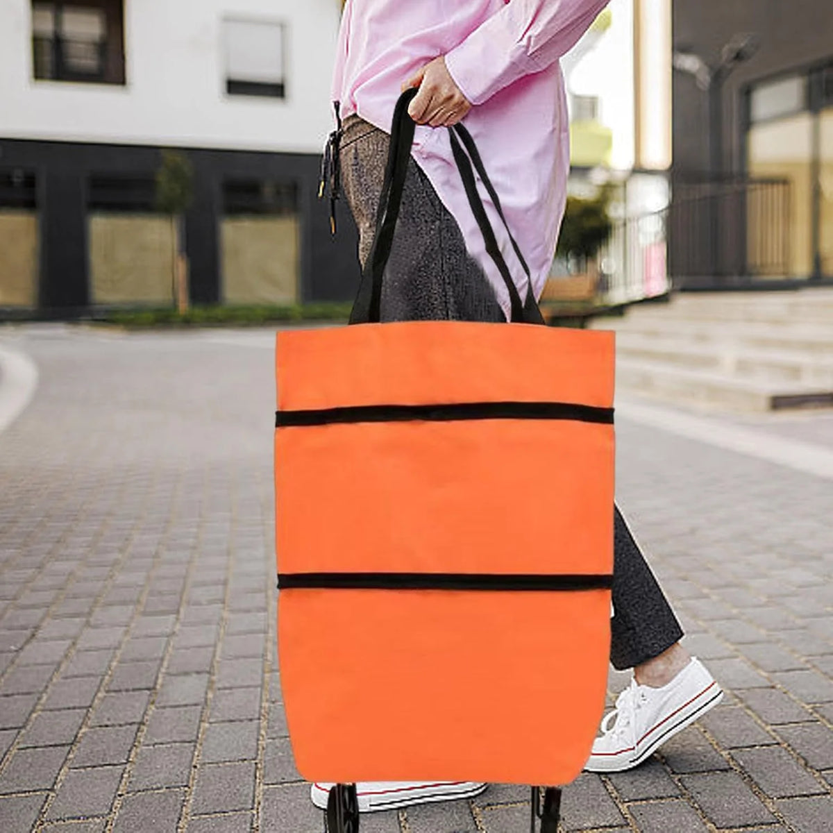 Shopping Tote 2-In-1 Foldable Wheels Waterproof Oxford