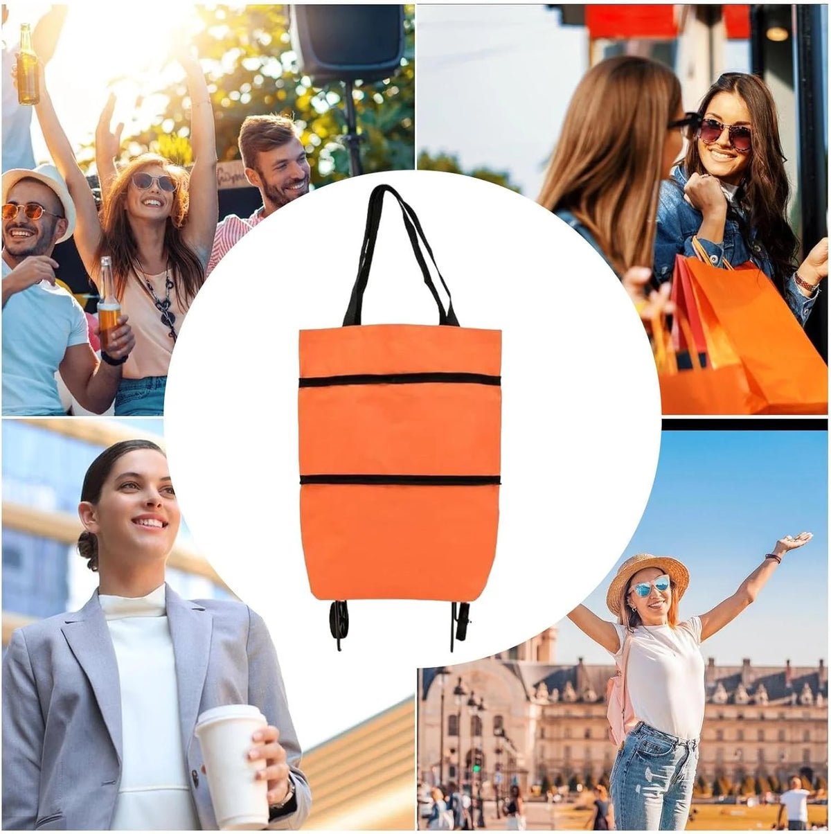 Shopping Tote 2-In-1 Foldable Wheels Waterproof Oxford