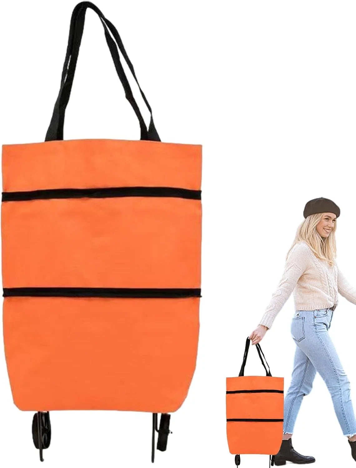 Shopping Tote 2-In-1 Foldable Wheels Waterproof Oxford