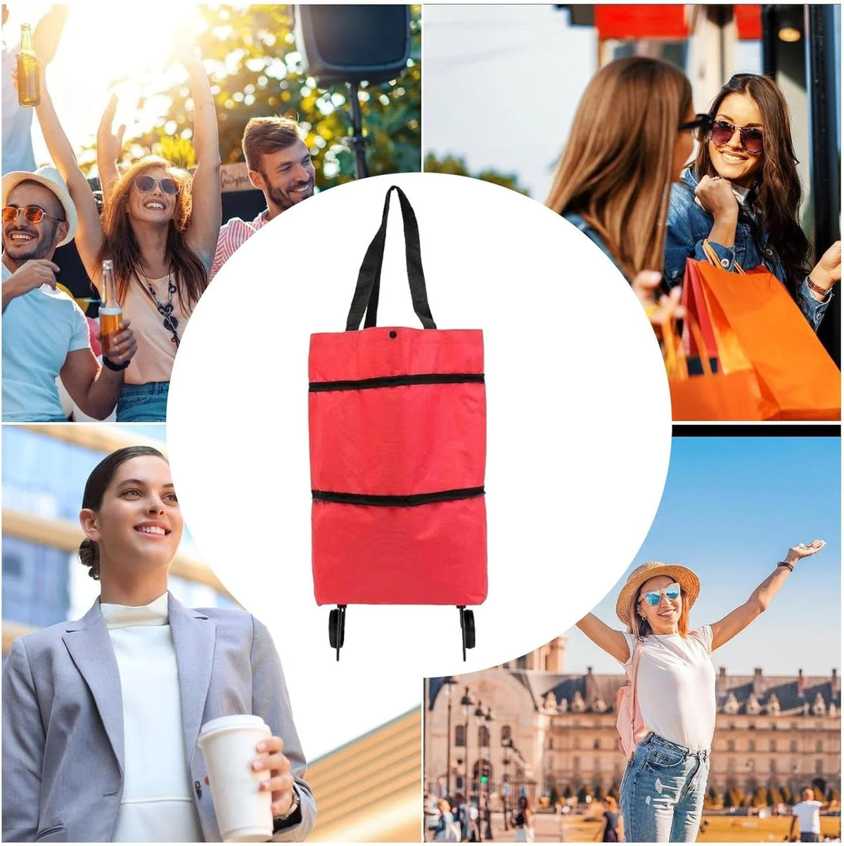 Shopping Tote 2-In-1 Foldable Wheels Waterproof Oxford