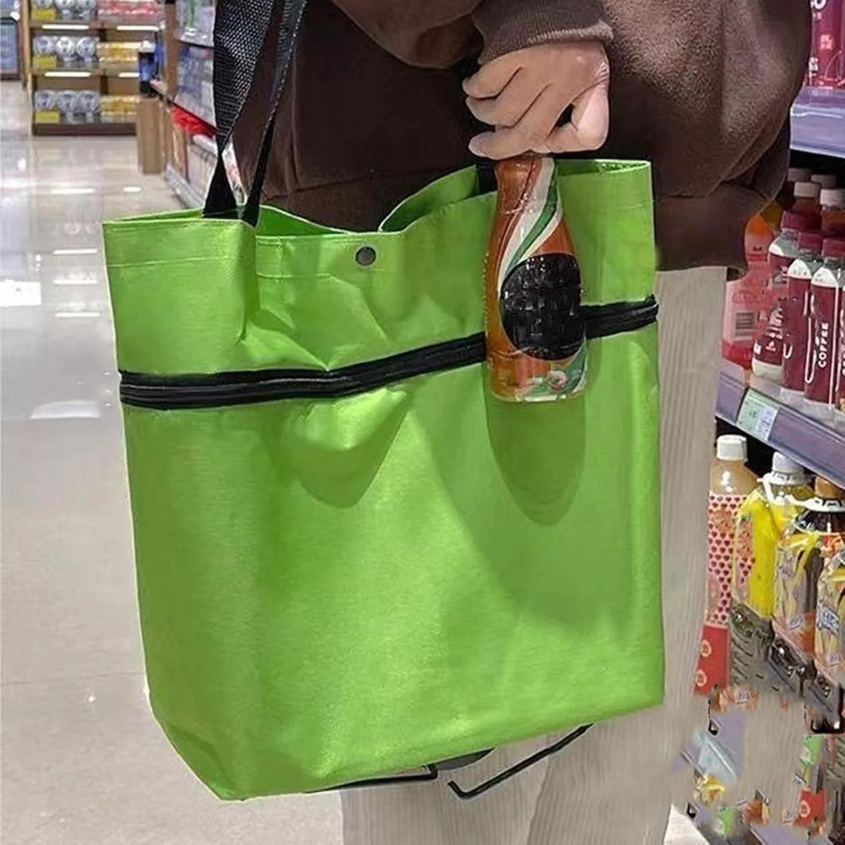Shopping Tote 2-In-1 Foldable Wheels Waterproof Oxford