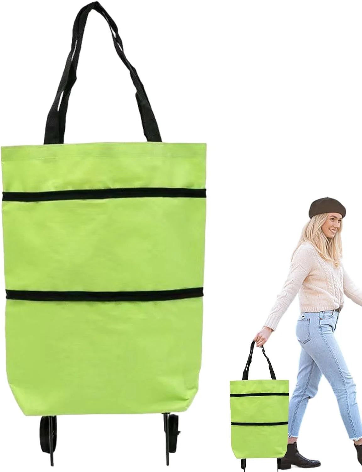 Shopping Tote 2-In-1 Foldable Wheels Waterproof Oxford
