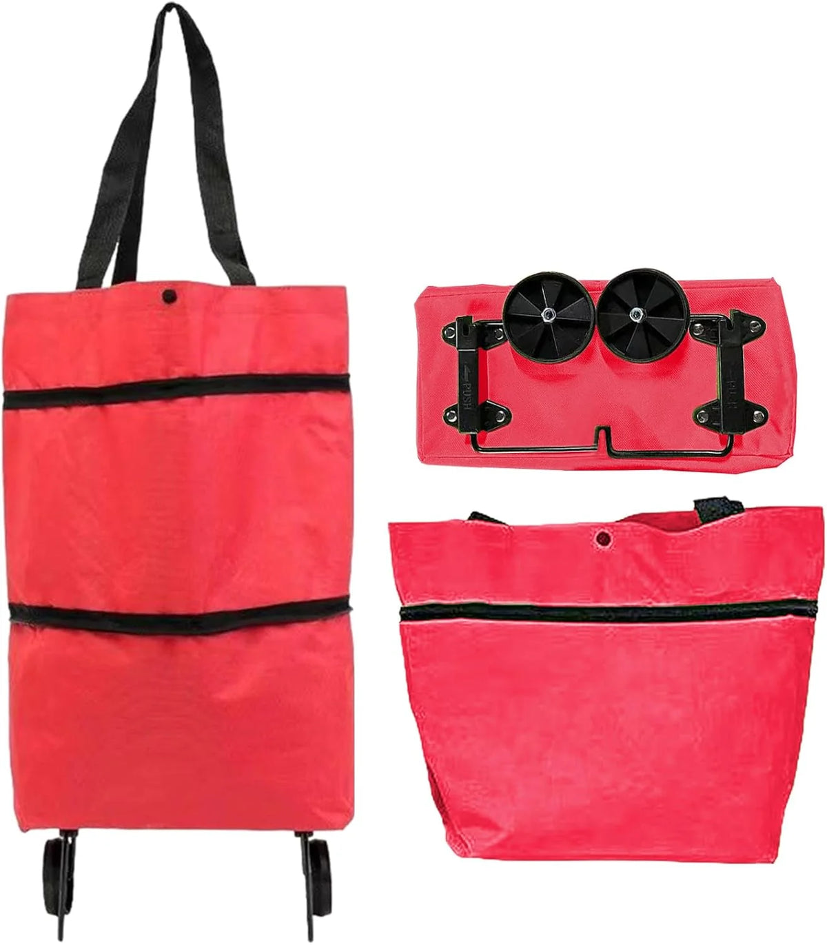 Shopping Tote 2-In-1 Foldable Wheels Waterproof Oxford
