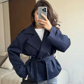 Short Trench Coat Twill Self-Tie Belt