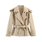 Short Trench Coat Twill Self-Tie Belt