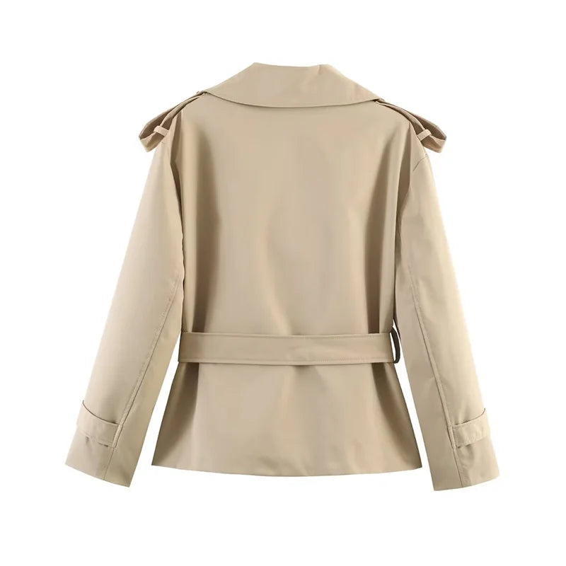 Short Trench Coat Twill Self-Tie Belt