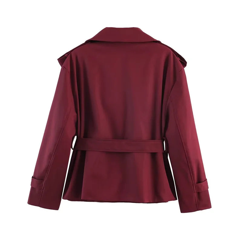 Short Trench Coat Twill Self-Tie Belt