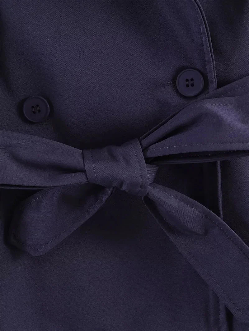Short Trench Coat Twill Self-Tie Belt