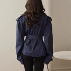 Short Trench Coat Twill Self-Tie Belt