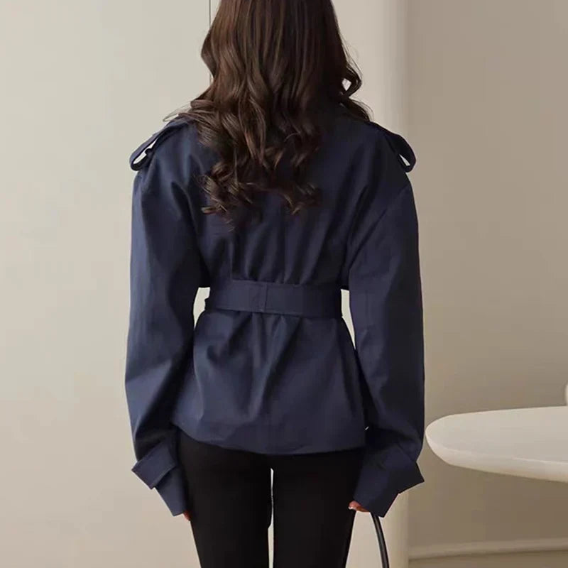 Short Trench Coat Twill Self-Tie Belt