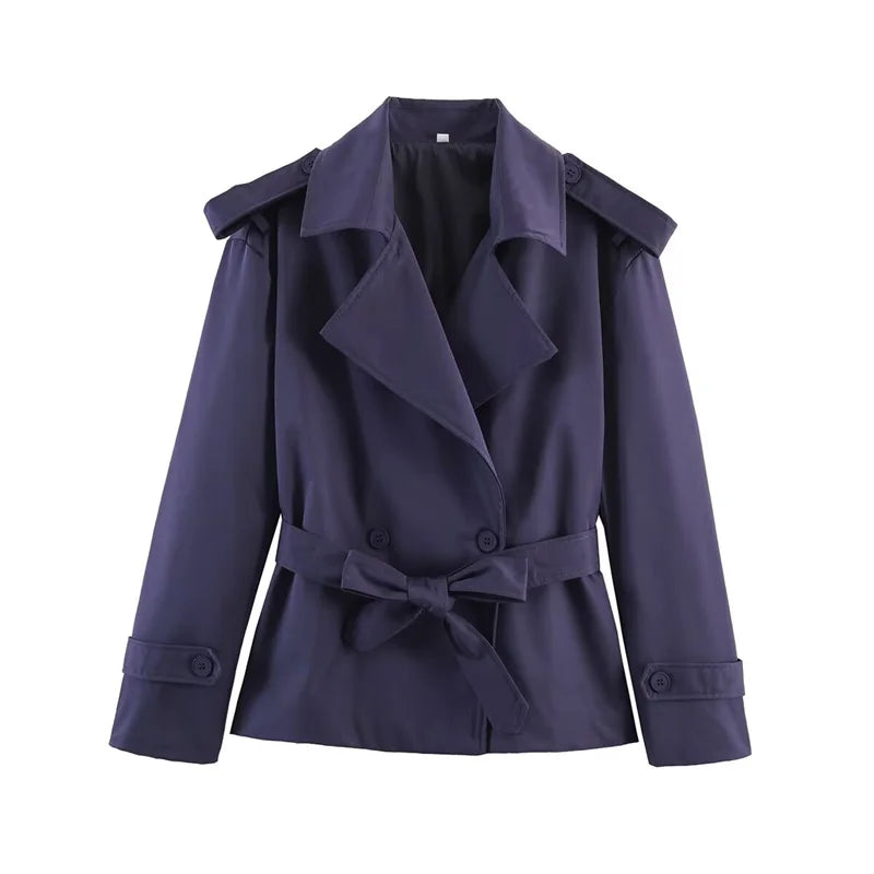 Short Trench Coat Twill Self-Tie Belt
