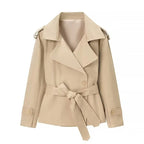 Short Trench Coat Twill Self-Tie Belt