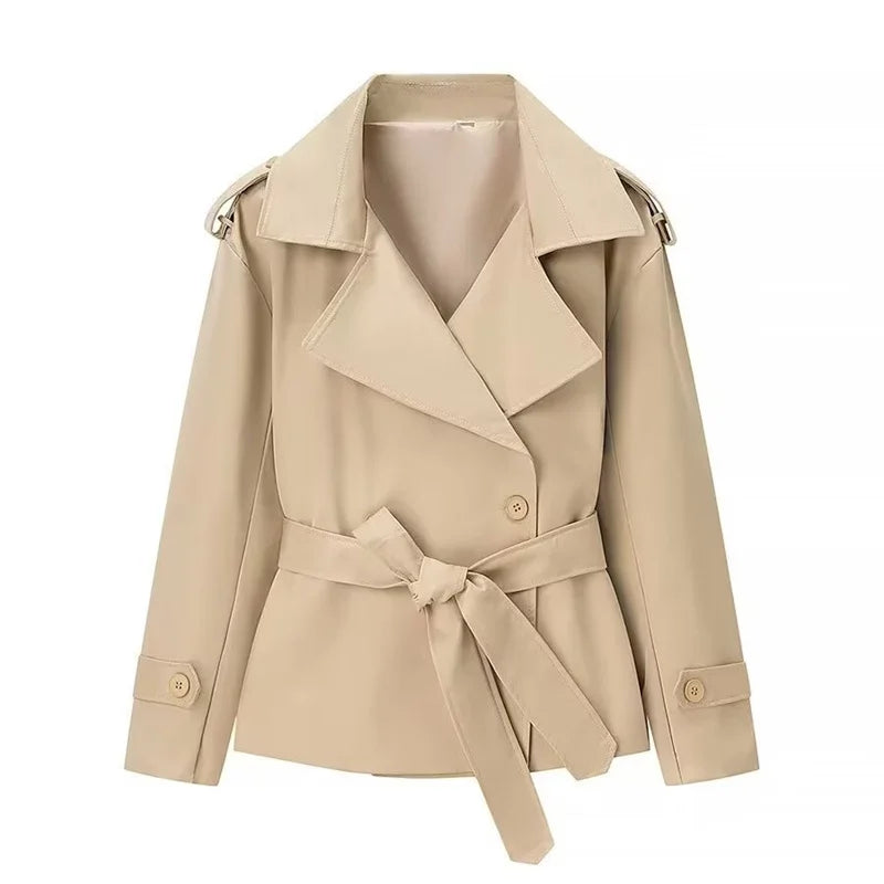 Short Trench Coat Twill Self-Tie Belt