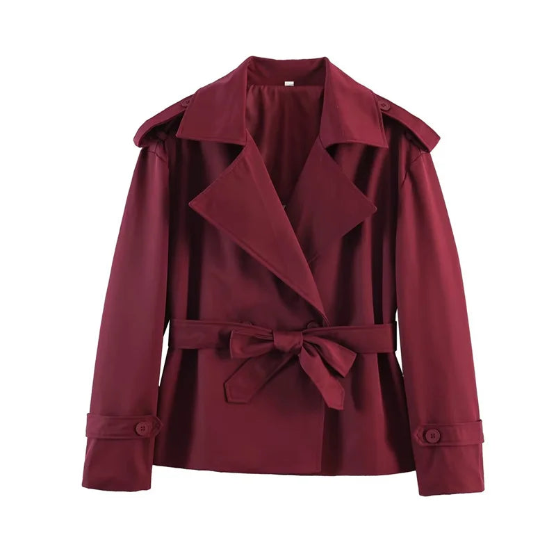 Short Trench Coat Twill Self-Tie Belt