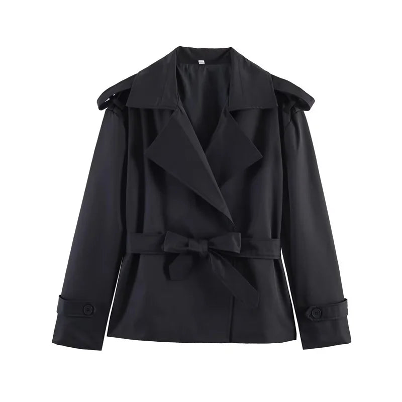 Short Trench Coat Twill Self-Tie Belt