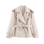 Short Trench Coat Twill Self-Tie Belt