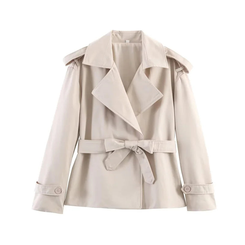 Short Trench Coat Twill Self-Tie Belt
