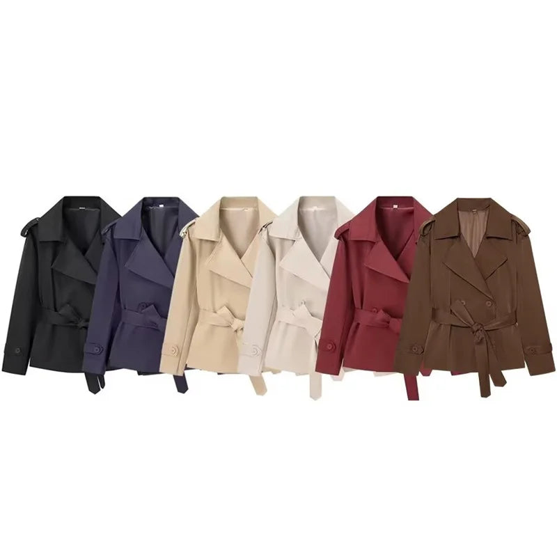 Short Trench Coat Twill Self-Tie Belt