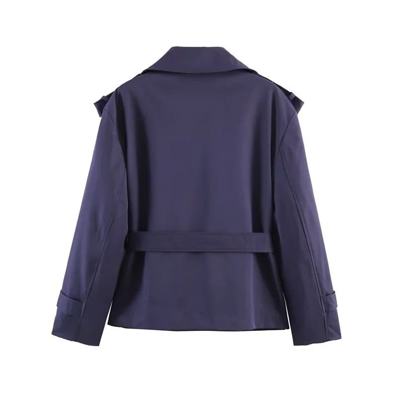 Short Trench Coat Twill Self-Tie Belt