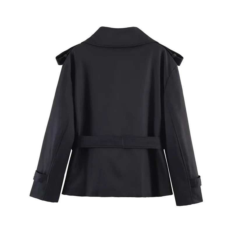 Short Trench Coat Twill Self-Tie Belt