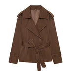 Short Trench Coat Twill Self-Tie Belt