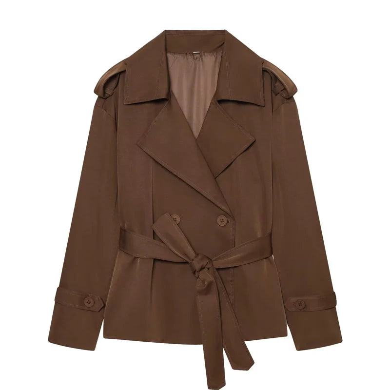 Short Trench Coat Twill Self-Tie Belt