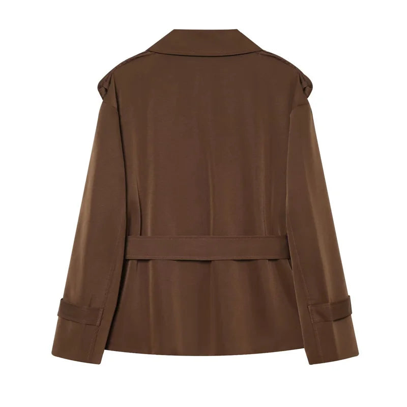 Short Trench Coat Twill Self-Tie Belt