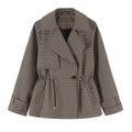 Short Trench Jacket Plaid Cropped Adjustable Drawstring Waist