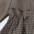 Short Trench Jacket Plaid Cropped Adjustable Drawstring Waist