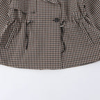 Short Trench Jacket Plaid Cropped Adjustable Drawstring Waist