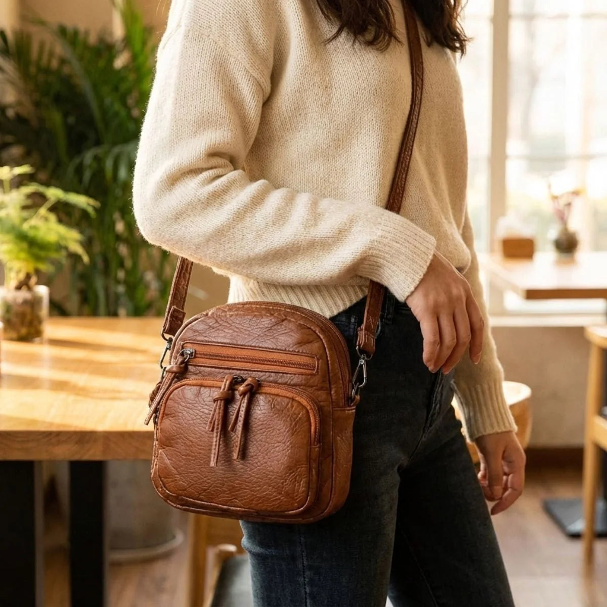 Shoulder Bag Compact Leather Adjustable Strap