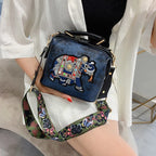 Shoulder Bag Embroidered Mandala PU-Coated Cotton
