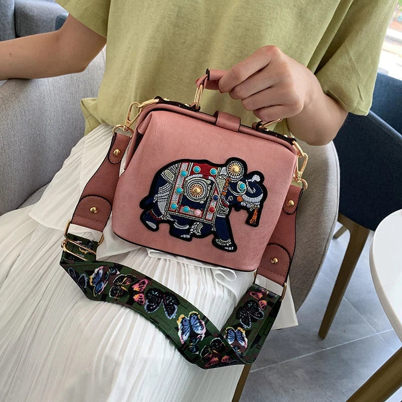 Shoulder Bag Embroidered Mandala PU-Coated Cotton