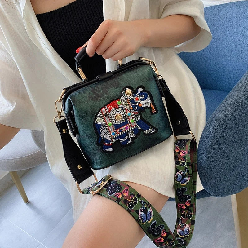 Shoulder Bag Embroidered Mandala PU-Coated Cotton