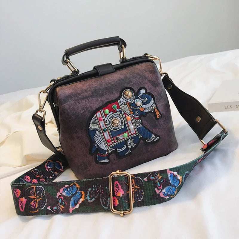 Shoulder Bag Embroidered Mandala PU-Coated Cotton