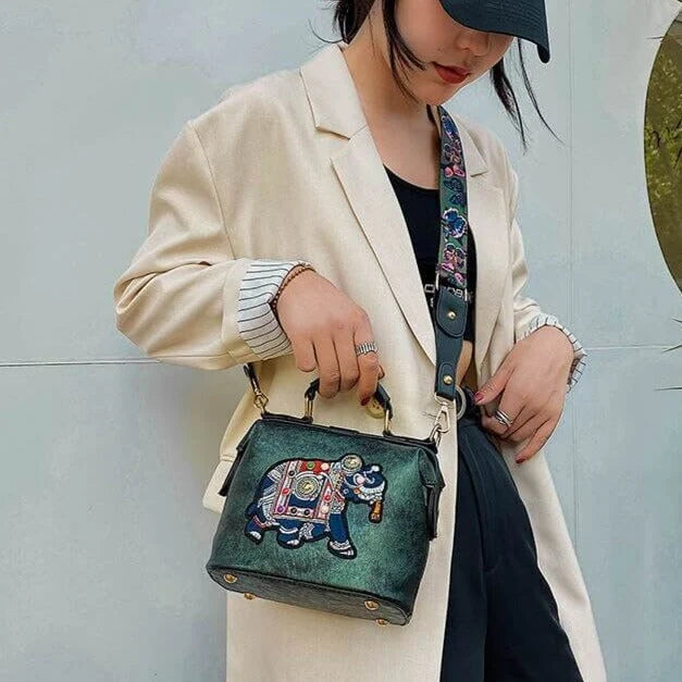 Shoulder Bag Embroidered Mandala PU-Coated Cotton