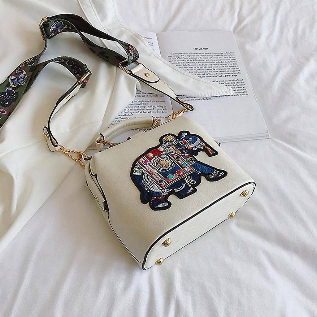 Shoulder Bag Embroidered Mandala PU-Coated Cotton
