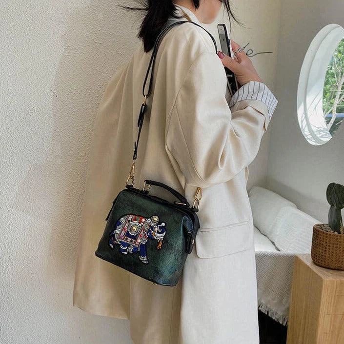Shoulder Bag Embroidered Mandala PU-Coated Cotton