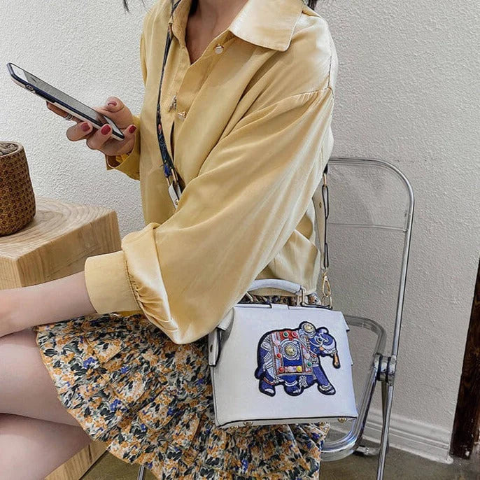 Shoulder Bag Embroidered Mandala PU-Coated Cotton