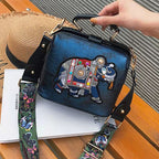 Shoulder Bag Embroidered Mandala PU-Coated Cotton