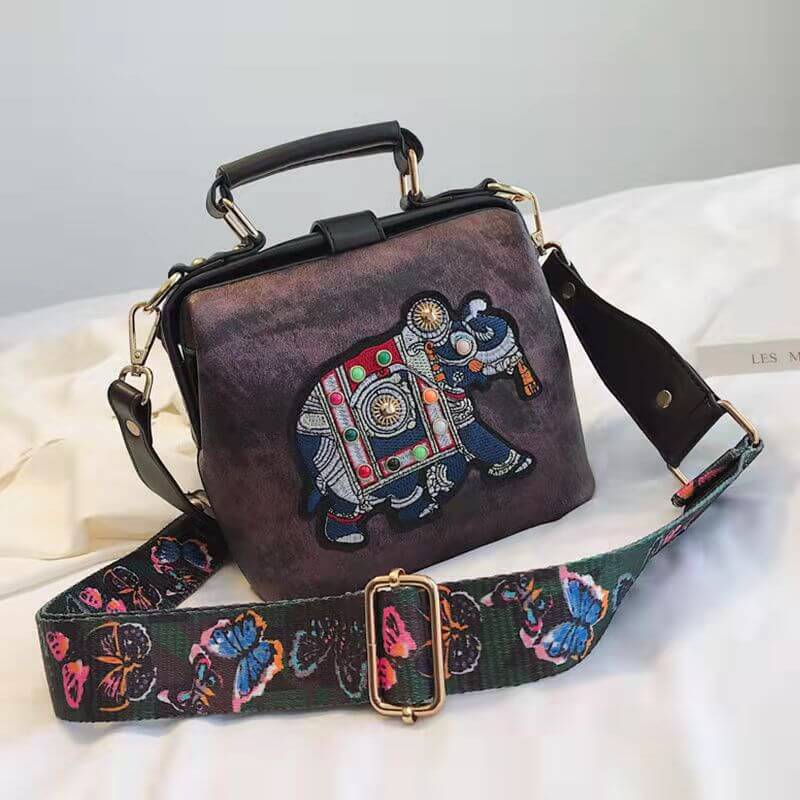 Shoulder Bag Embroidered Mandala PU-Coated Cotton