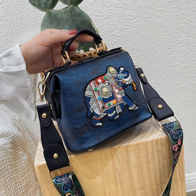 Shoulder Bag Embroidered Mandala PU-Coated Cotton