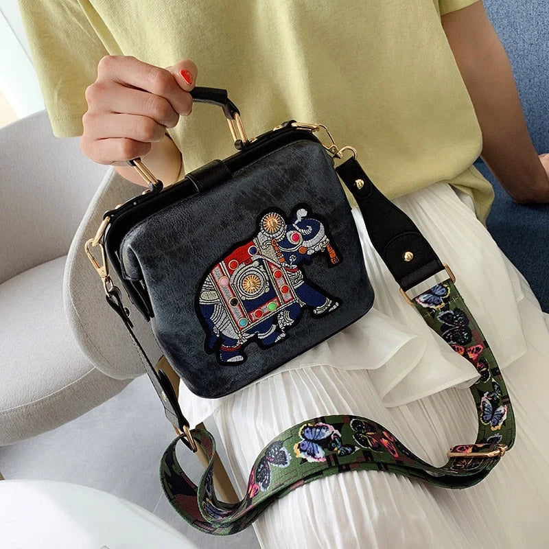 Shoulder Bag Embroidered Mandala PU-Coated Cotton
