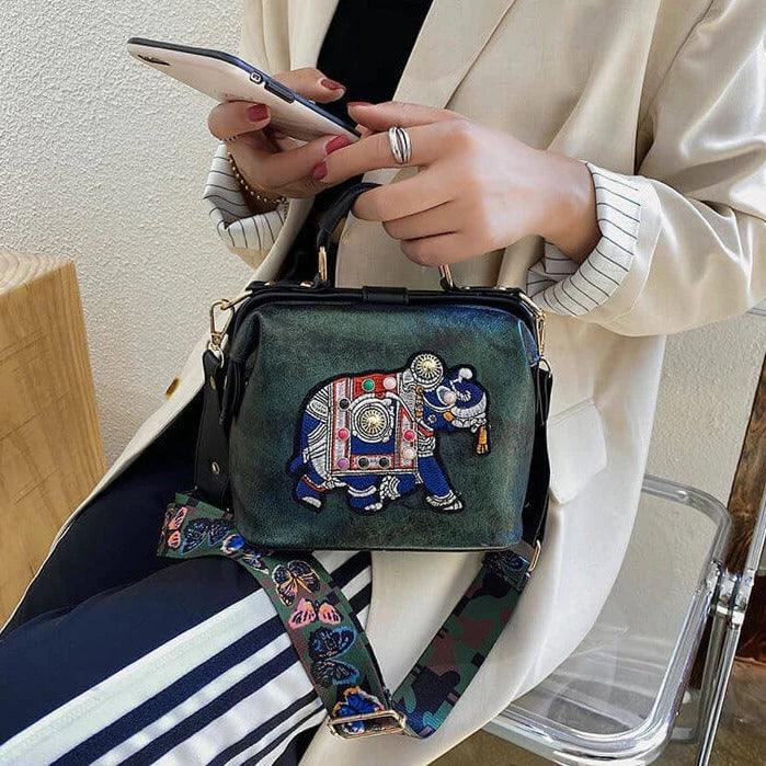 Shoulder Bag Embroidered Mandala PU-Coated Cotton